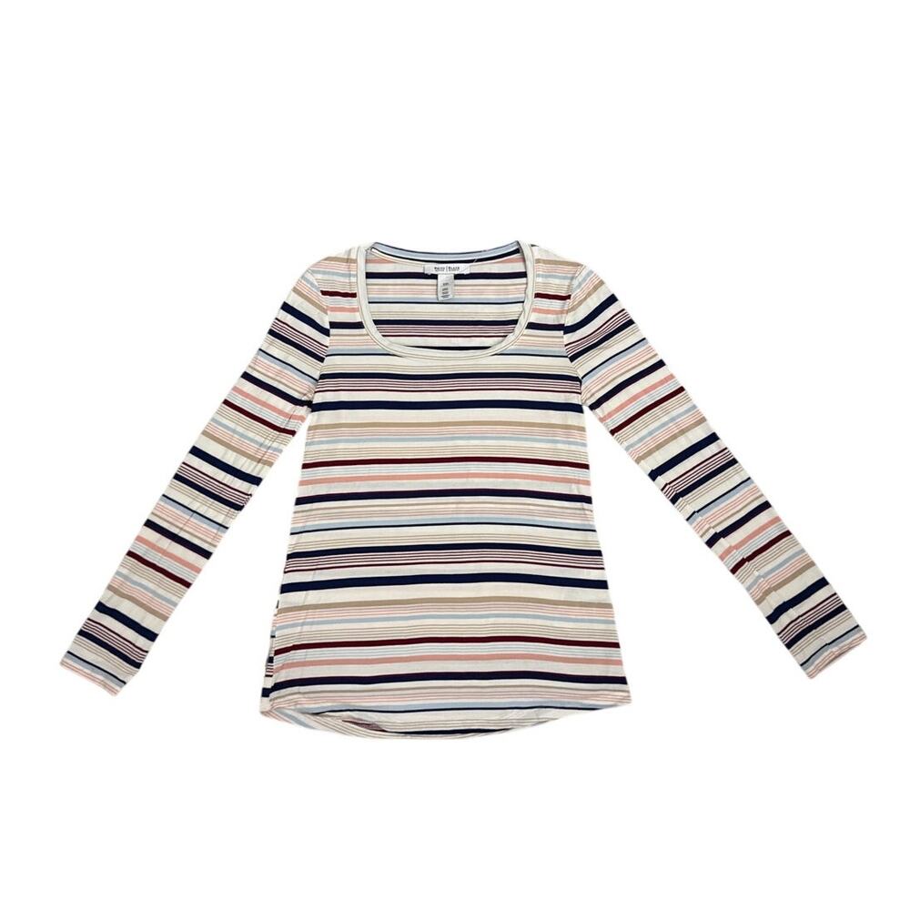 White House Black Market Striped Scoop Neck Basic Long Sleeve Shirt XXS